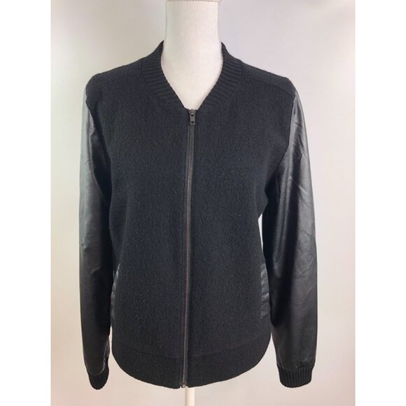 Nordstroms Halogen women’s merino wool faux leather sleeve jacket sz m black - Picture 2 of 8